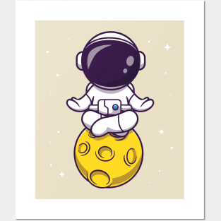 Cute Astronaut Meditation on Moon Cartoon Posters and Art